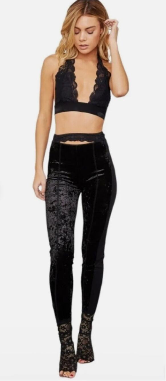 We are HAH I Can XXXplain Velvet Lace Leggings Black High Waist Pants Size XS